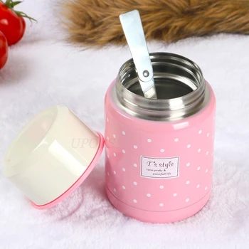 

UPORS 350ml Food Container Thermos with Lid Cup and Folding Spoon Stainless Steel Bento Box Thermos Bottle Lunch Box For Kids