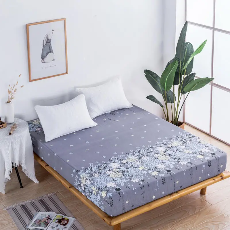 

New Waterproof Flowers Printing Bed Mattress Cover Protector Sheet Air-Permeable Home Textile Grippers Bed Linen