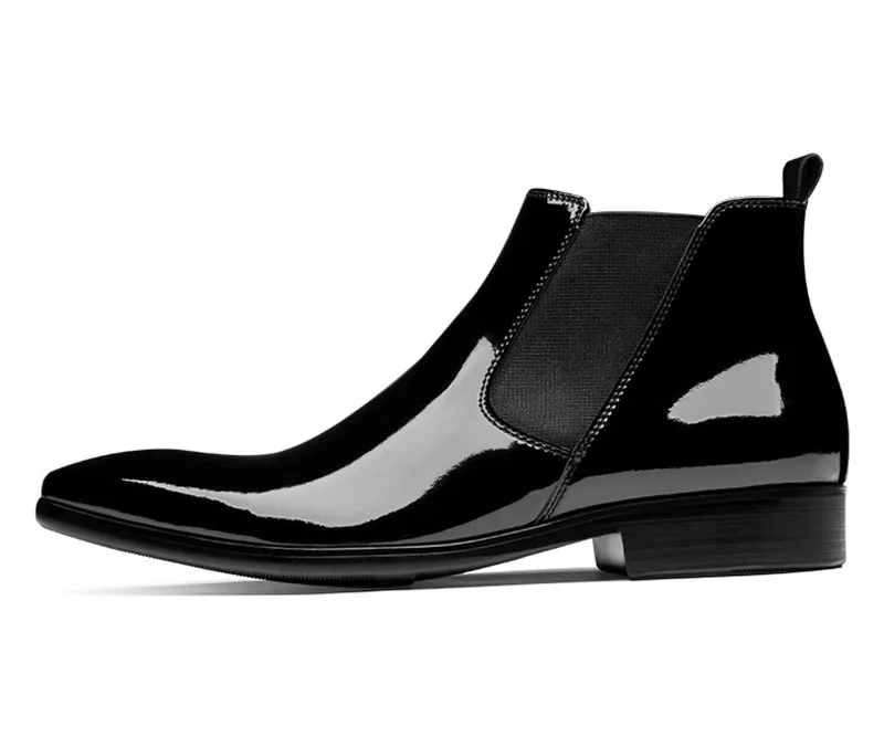 Модные черные ботинки челси Мужские модельные ботинки лакированная кожа Свадебная обувь сапоги мужские короткие