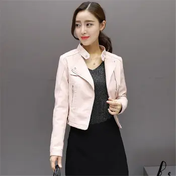 

2018 New Spring Autumn Fashion Women Faux PU Leather Jackets Female Hot Casual Short Zipper Stand Collar Slim Outerwear Coat X12