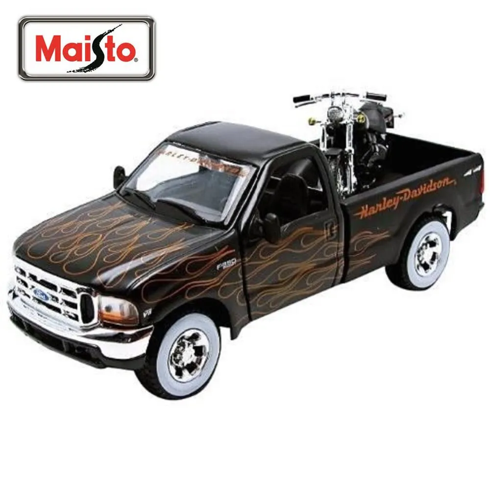 

Maisto 1:24 1999 Harley FORD F-350 SUPER DUTY Pickup 2002 FXSTB NIGHT TRAIN Motorcycle Bike Diecast Model Car Toy New In Box