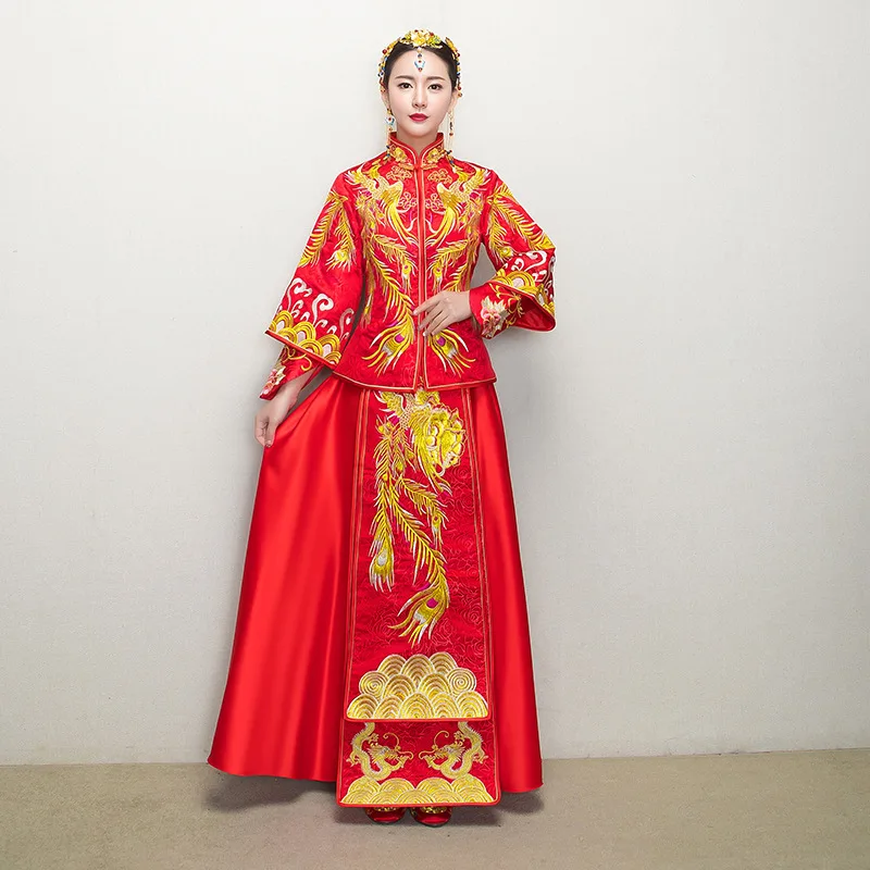 

Red Traditional Chinese Gown Wedding Dress 2018 New Woman Long Cheongsam Qipao Vestido Oriental Style Dresses