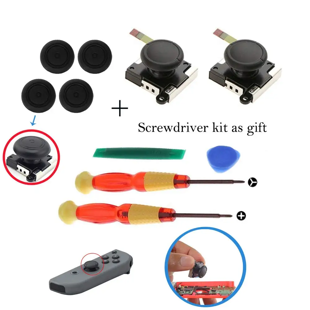 

3D Analog Joycon Joystick Thumb Sticks Sensor Replacements Accessories For Nintend Switch Joy Con Controller Housing w/ Tool Kit