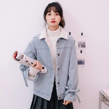 Джинсовая Куртка Harajuku укороченная Корейская уличная твидовая Вельветовая плюс размер однотонная бархатная короткая хлопковая куртка для женщин