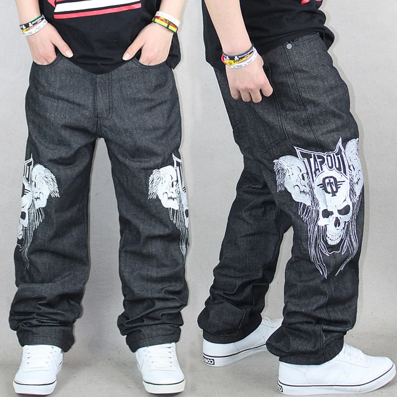Men's Fashion Cool Skull Hip Hop Jean Pants Wide Leg Loose Skateboard