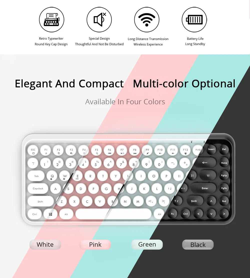 Ajazz 308i Bluetooth 3,0 Беспроводная игровая Офисная Клавиатура 84 клавиши классические круглые клавиши для windows/For-mac/IOS/Android