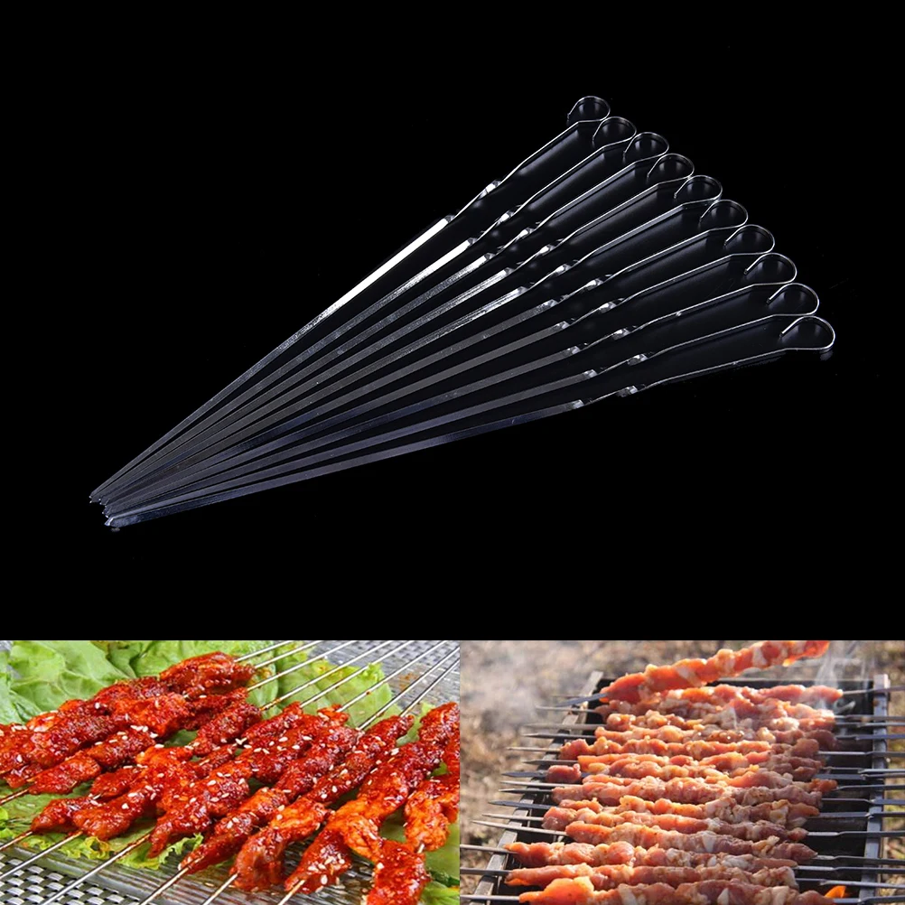 10PCS 370mm Stainless Steel BBQ UTENSIL Skewers Barbeque Kabob Needle Fork