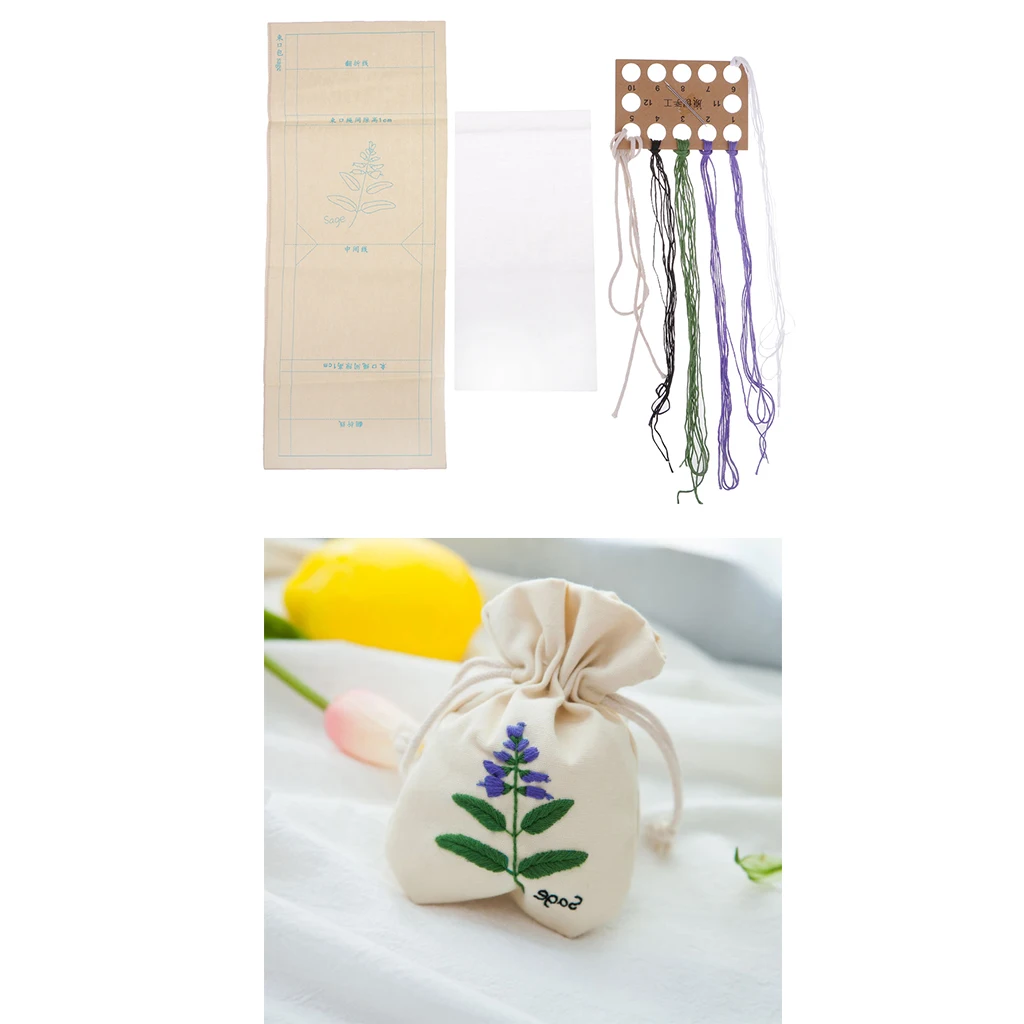 DIY Embroidery Cross Stitch Kit Pouch Canvas Drawstring Bag Handmade Needlework