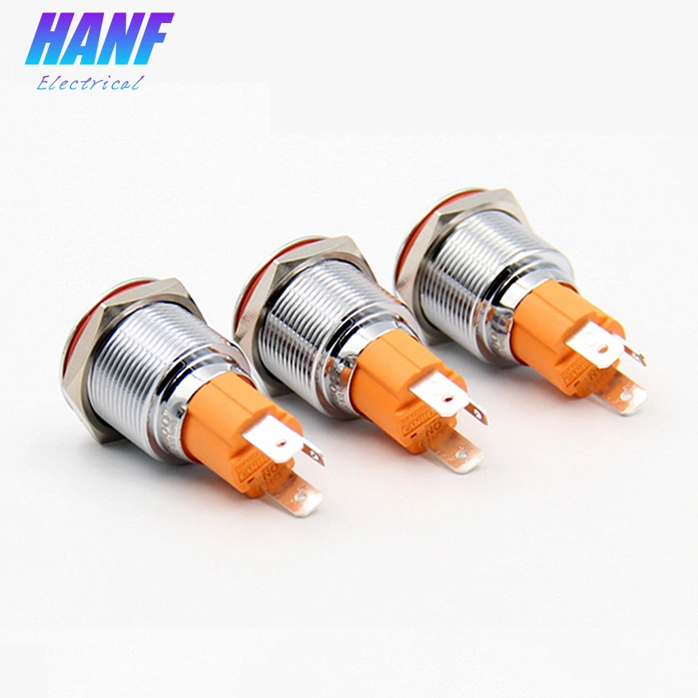 

1pcs 19mm 1NO 10A 250VAC Stainless Steel Flat Head Self-lock Metal Push Button Switch with LED Lamp 3 pins Power