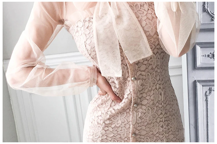Seiwnibu Открытое розовое платье-карандаш, новинка, летнее женское официальное платье для вечеринки, модное сексуальное открытое платье с расклешенными рукавами и воротником-стойкой