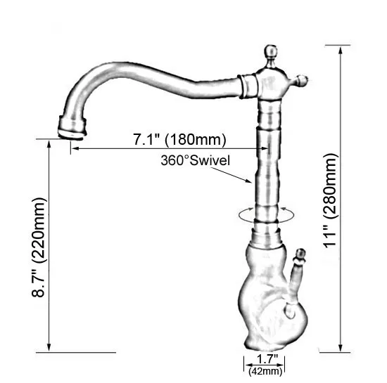 Vintage Antique Brass Single Lever Handle Swivel Spout Bathroom Basin Kitchen Sink Faucet Cold & Hot Mixer Tap asf118