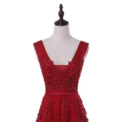 Горячая Распродажа, Коктейльные Вечерние платья, короткое, Vestido de Festa, Мини сексуальное платье с аппликацией, v-образным вырезом, бисером и жемчугом - Цвет: wine red