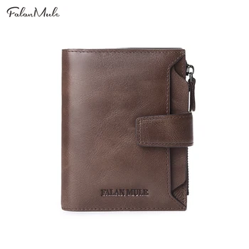 

FALAN MULE Genuine Leather Men Wallets Short Coin Purse Small Vintage Men's Wallet Cowhide Leather Card Holder Pocket Purse