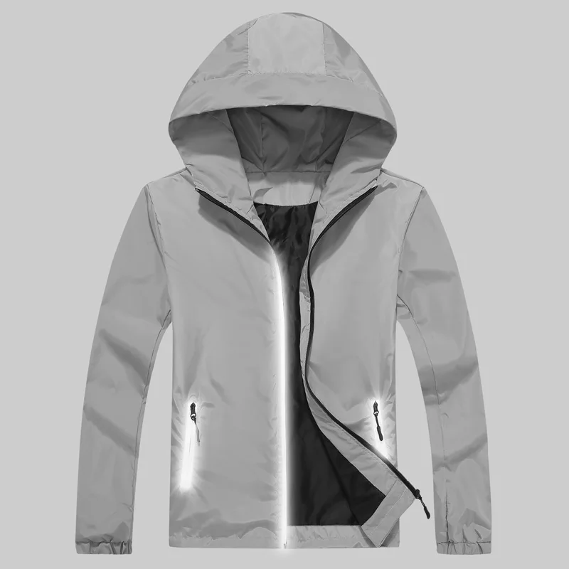 

Spring Hooded Jacket Men 2017 Reflective Zipper Mens Jackets and Coats Casual Ultra-light Softshell Waterproof Windproof Veste