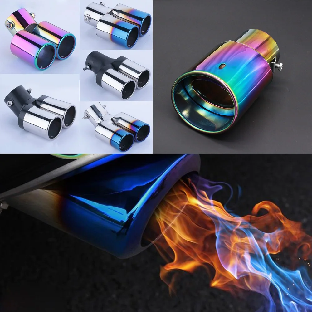

Car Vehicle Exhaust Muffler 12 Types Stainless Steel Curve Burnt Tail Tip Pipe Chrome Trim Modified Car Rear Tail Throat Liner