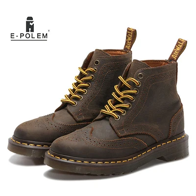 

Brogue Genuine Leather Casual Shoes Autumn Winter Martin Boots Couples Ankle Boots British Retro Handmade Neutral Martin Boots