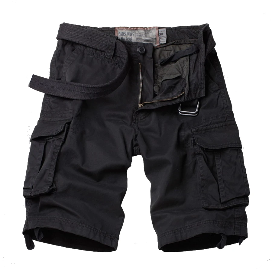 Cargo Multi Pocket Loose Summer Shorts Men Cotton Streetwear Black