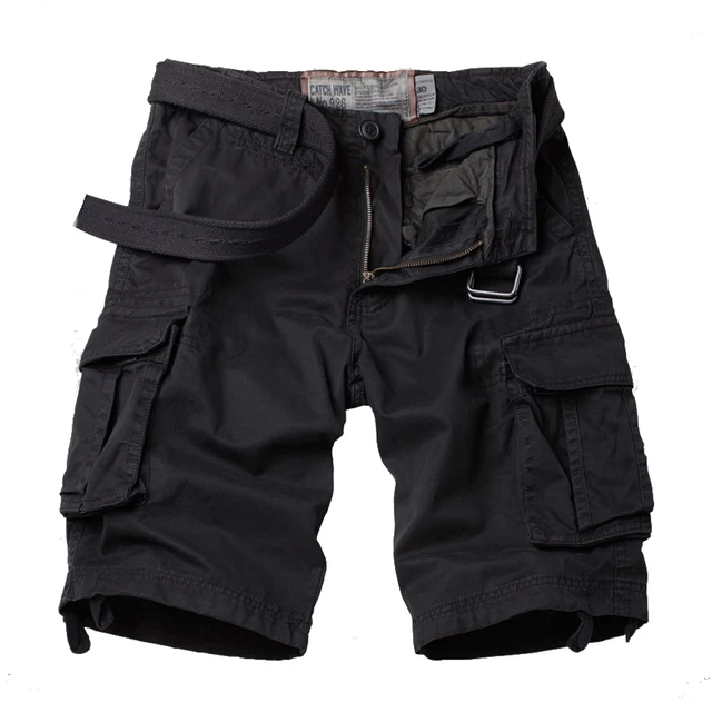 Cargo Multi Pocket Loose Summer Shorts Men Cotton Streetwear Black