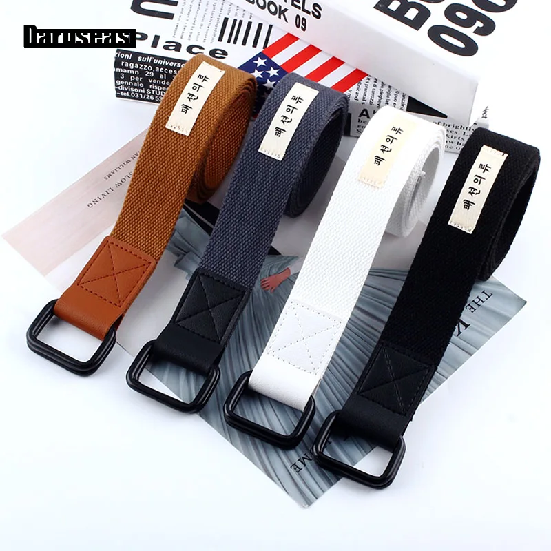 

Korean version word Simple Leisure Canvas belt Harajuku Unisex Square buckle Double buckle Belt teens Student fashion Long belt