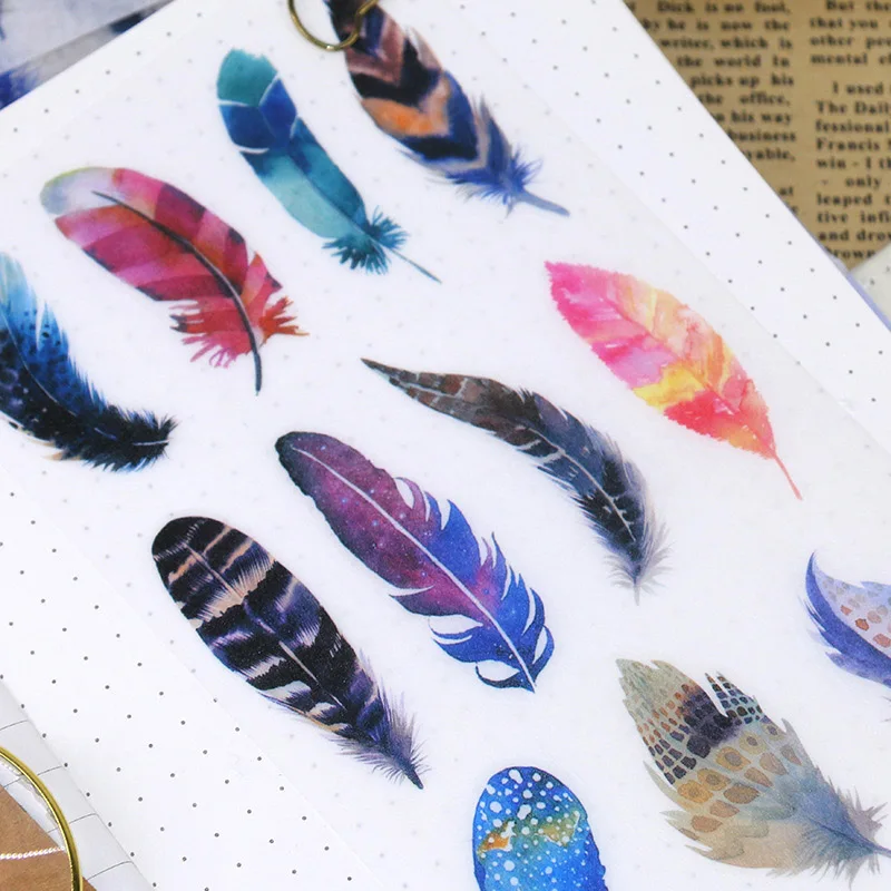 

6 pcs/set Cute Feather Stickers Paper Stickers Scrapbooking Label Sticker for Diary Photo Ablums Diy Decoration Journal Sticker