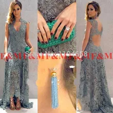 2016 neue Ankunft Flügelärmeln V-ausschnitt Open Back Blau spitze Lange Weddings & Events Kleider Für Prom Party Abend F & M1198