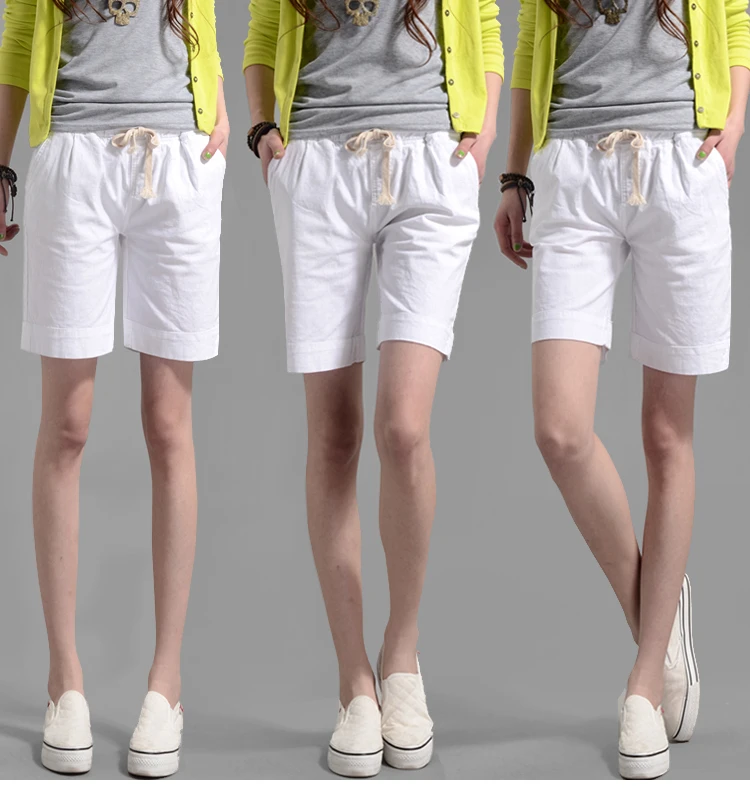 Female Summer Plus Size Solid Mid Elastic Waist Loose Knee Length Capris Women Straight Flax Breathable Pants Fashion Pleated Female Summer Plus Size Solid Mid Elastic Waist Loose Knee Length Capris Women Straight Flax Breathable Pants Fashion Pleated