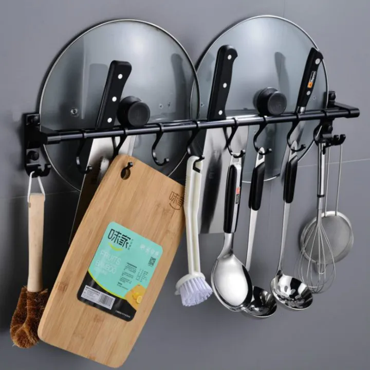 

Wall Mounted Storage Rack Holder Hanging Saucepan Lid Pot Shelf Stand Kitchen Utensils Organizer with Hooks Kitchen Accessories