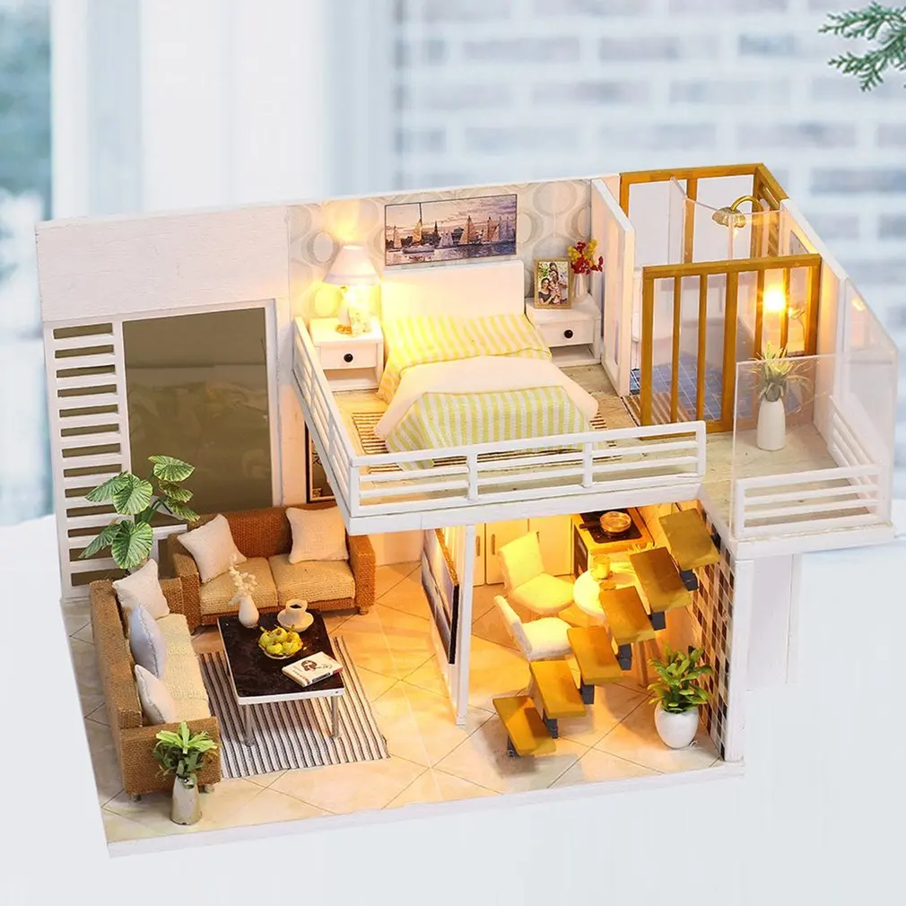 Элегантная деревянная мебель DIY Дом миниатюрная шкатулка головоломка собрать 3D миниатюрные комплекты кукольных домиков игрушки для детей подарок на день рождения