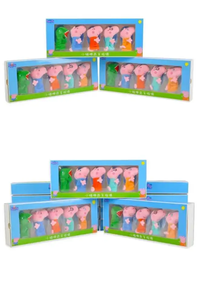 

Original box 5pcs/set Genuine Peppa Pig finger puppet peppa George dad mum Dinosaur family set kids birthday Christmas gift