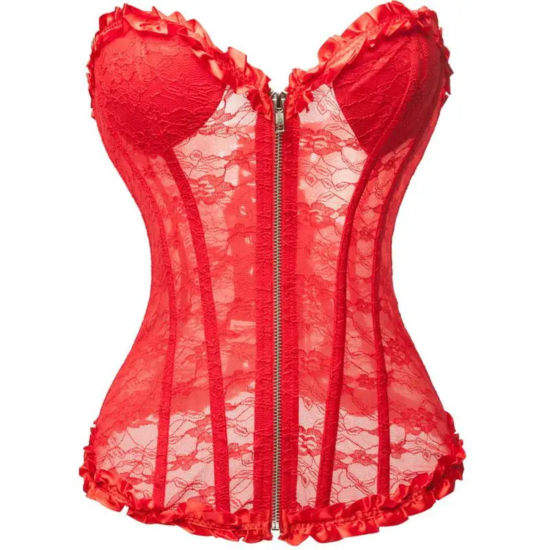 

Red Sexy Hollow Out Waist Trainer Wedding Bride Lace Corset Women's Boned Slimming Lingerie And Bustiers Top Overbust Shaper