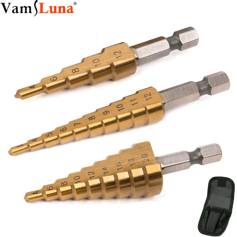 

HSS 4241 Steel Step Cone Titanium Coated Drill Bit High Speed Steel Drilling For Power Tools 3-12mm 4-12mm 4-20mm Hole Cutter