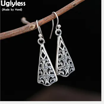 

Uglyless Ethnic Triangle Earrings for Women Hollow Vines Thai Silver Geometric Earrings 100% Real Solid 925 Silver Fine Jewelry