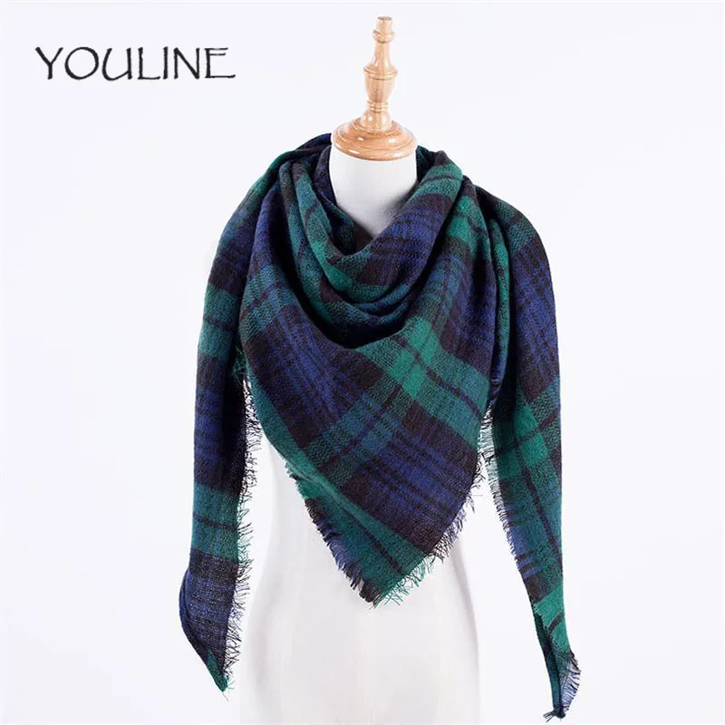 

YOULINE 2018 Winter Triangle Scarf For Women Brand Designer Shawl Cashmere Plaid Scarves Blanket Wholesale Dropshipping AS95