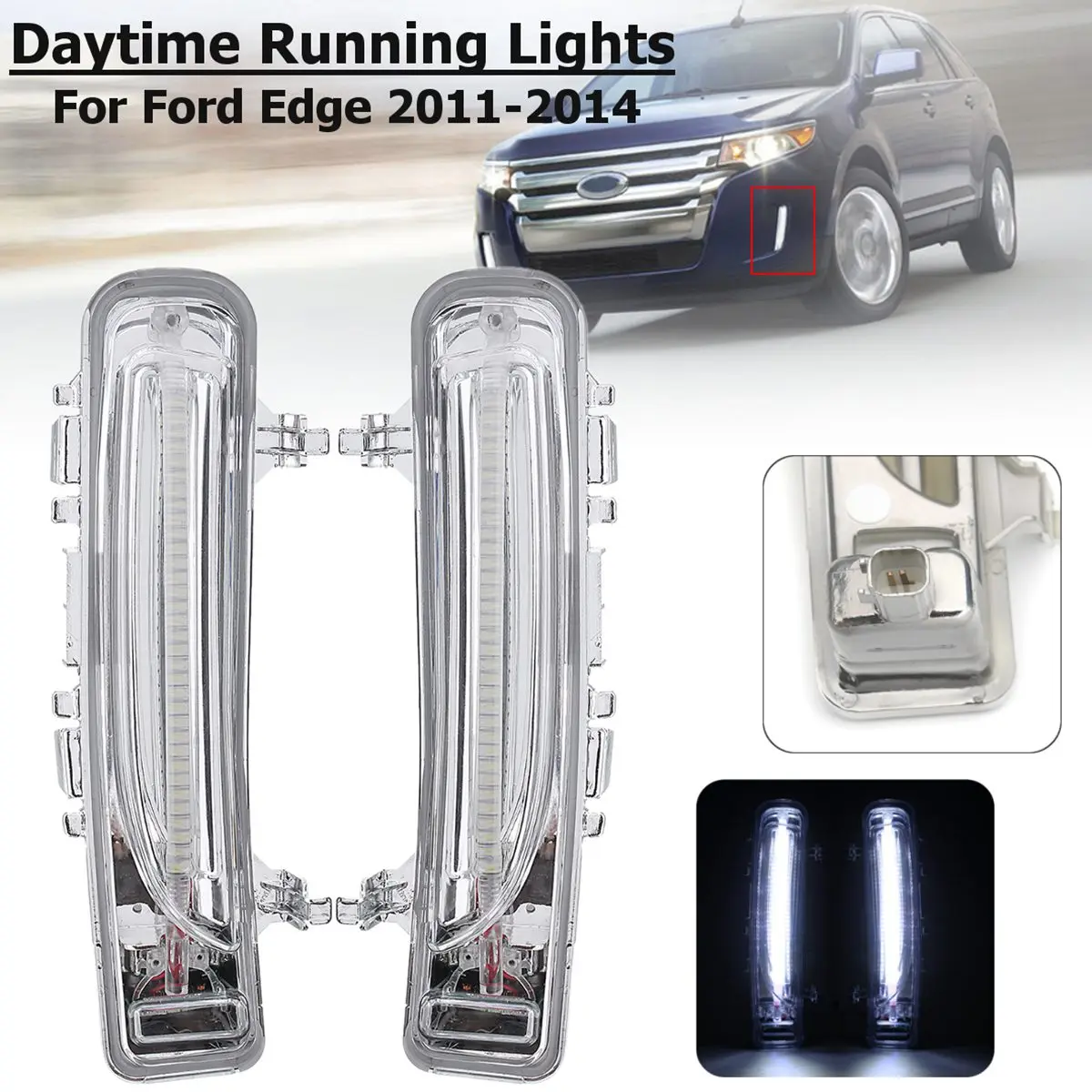 Led Drl For Ford Edge 2011 2012 2013 Daytime Running Light Front Bumper Driving Fog Lamp Daylight Headlight Turn signal