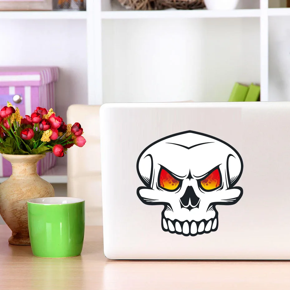 Gila Tengkorak Wajah Vinyl Decal Dengan Api Di Matanya Lucu Laptop