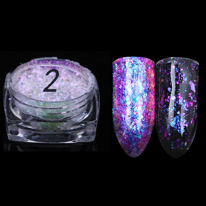 

1Box Holographic Glitters 12 Colors Mirror Chrome Nail Flakes Irregular 3D Colorful Sequins Nail Foil Powder Nail Art Decoration