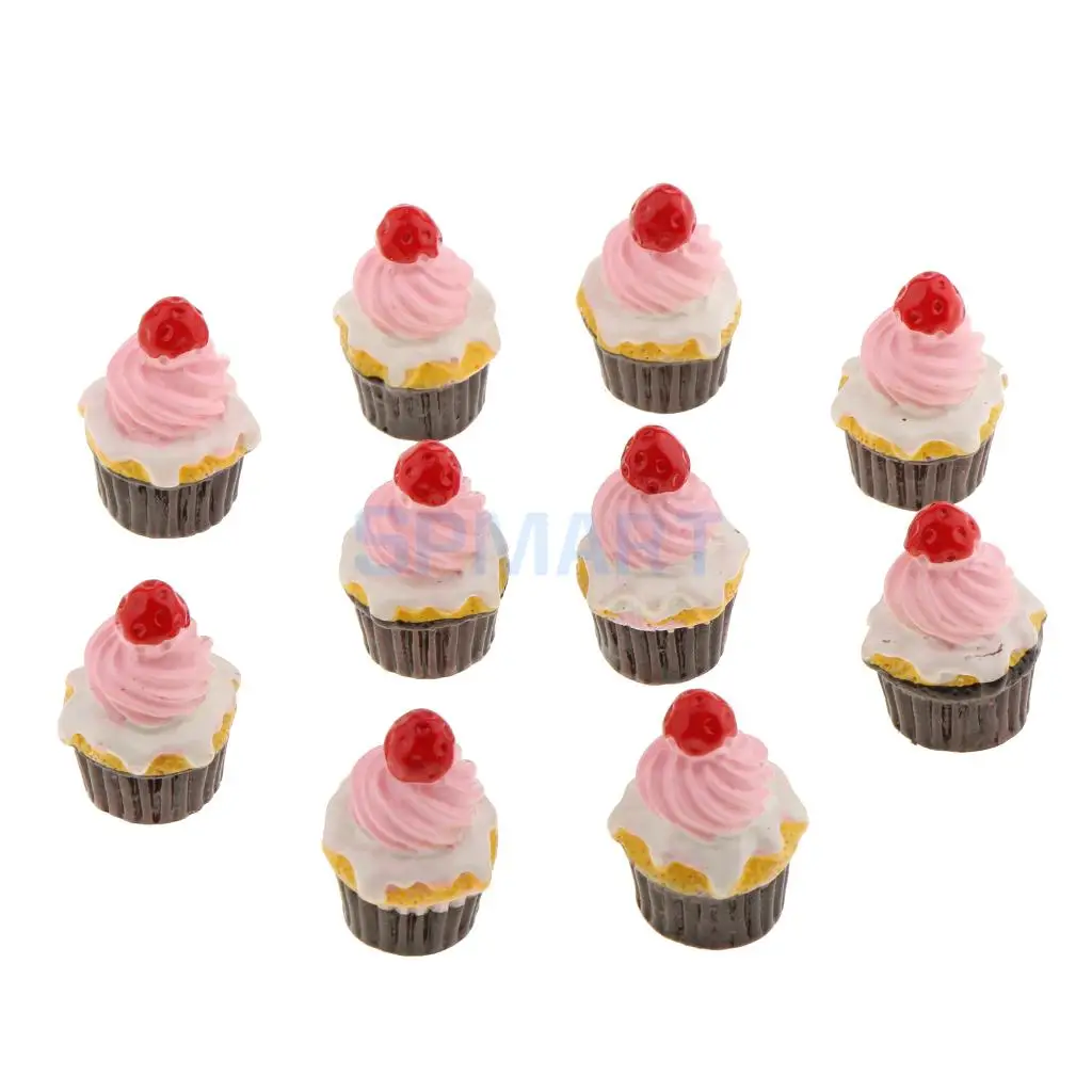 10 Pieces 1/12 Scale Dollhouse Miniatures Strawberry Dessert Cake Food