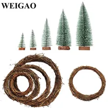 

WEIGAO Christmas Decoration For Home Natural Rattan Wreaths and Mini Artificial Christmas Tree Wooden Tree Pendants Supplies