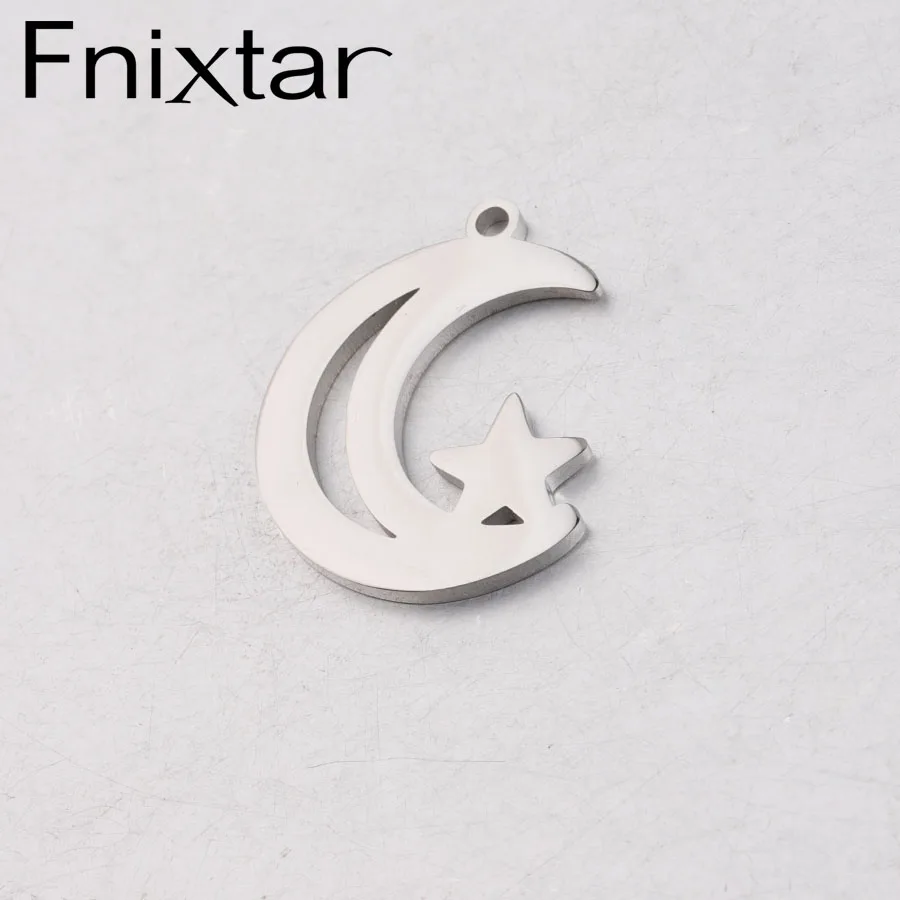 

Fnixtar Moon Star Charms Mirror Polishe Stainless Steel Hollow Moon Small Star Charm Pendant DIY Making 18*22.4mm 20piece/lot