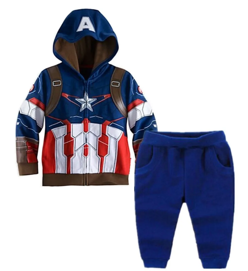 Disney набор "Мстители" Железный человек Капитан Америка Куртка с воротником для мальчиков с рисунком из аниме, Детский комплект