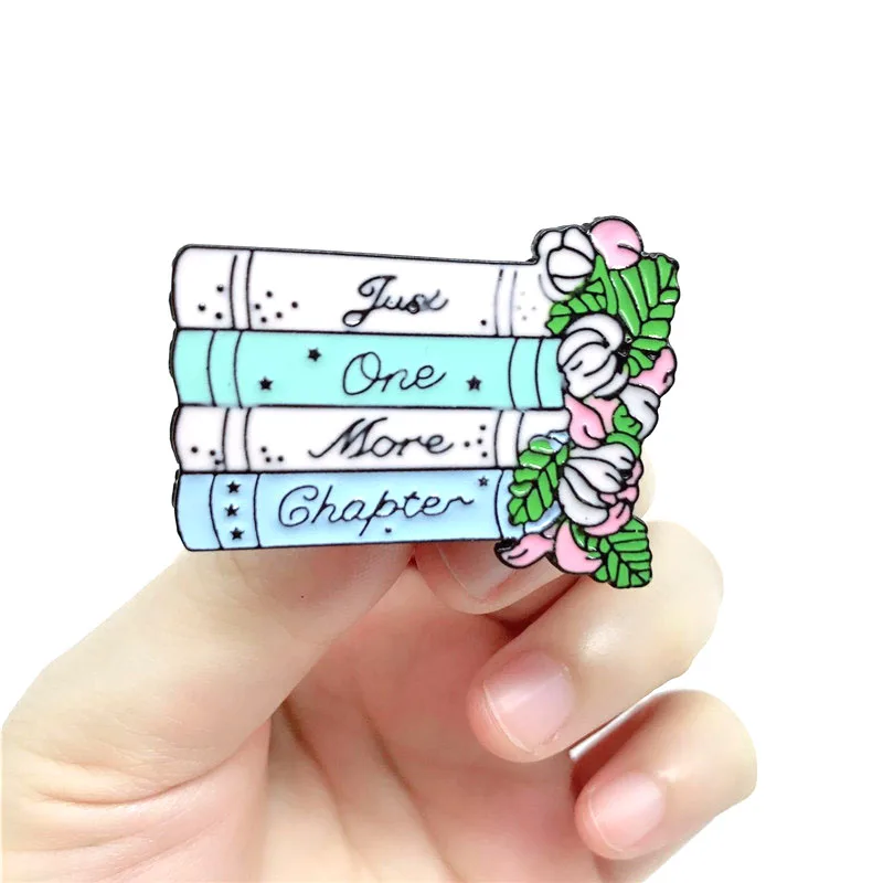 

Cartoon JUST ONE MORE CHAPTER Flowers Book scroll Fun Plant Badge Denim Backpack Backpack Pendant Jewelry Gift