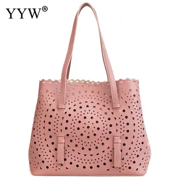 

Hollow Out Large Capacity Handbags Women Female Shoulder Bag 2019 New Designer White Pu Leather Hand Bags Solid Top-Handle Bags