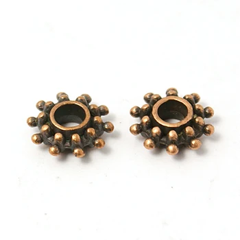 

250pcs 9x3mm Tibetan Style Spacer Beads, Lead Free & Nickel Free & Cadmium Free, Rondelle, Red Copper Color