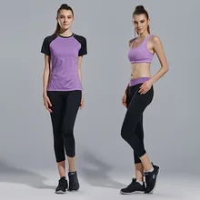 3 piece Yoga Sets Women’s tracksuit yoga pants and T-shirt sportswear set sport costumes for women Elastic Fitness B