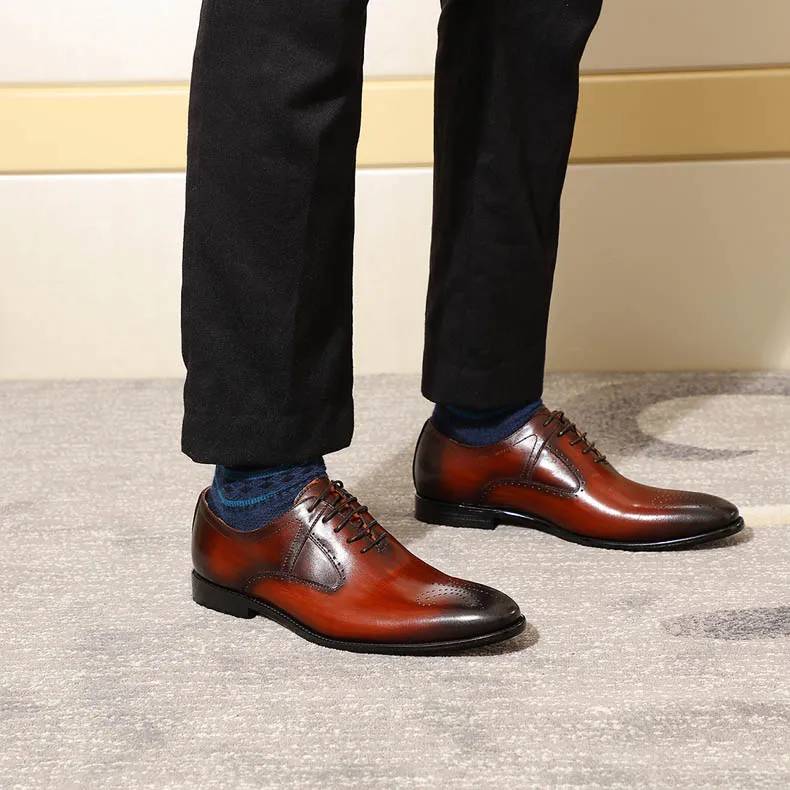 Высококачественные элегантные мужские туфли-оксфорды с медальоном Мужские модельные туфли из натуральной кожи синего, винно-красного цвета свадебные вечерние туфли
