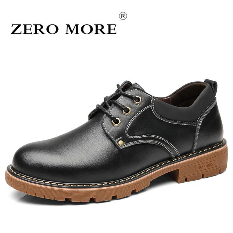 

ZERO MORE Mens Casual Shoes Split Leather Hot Sale Fashion Soft Solid Shoes Men 2019 Lace Up Round Toe Male Shoes Casual Sewing