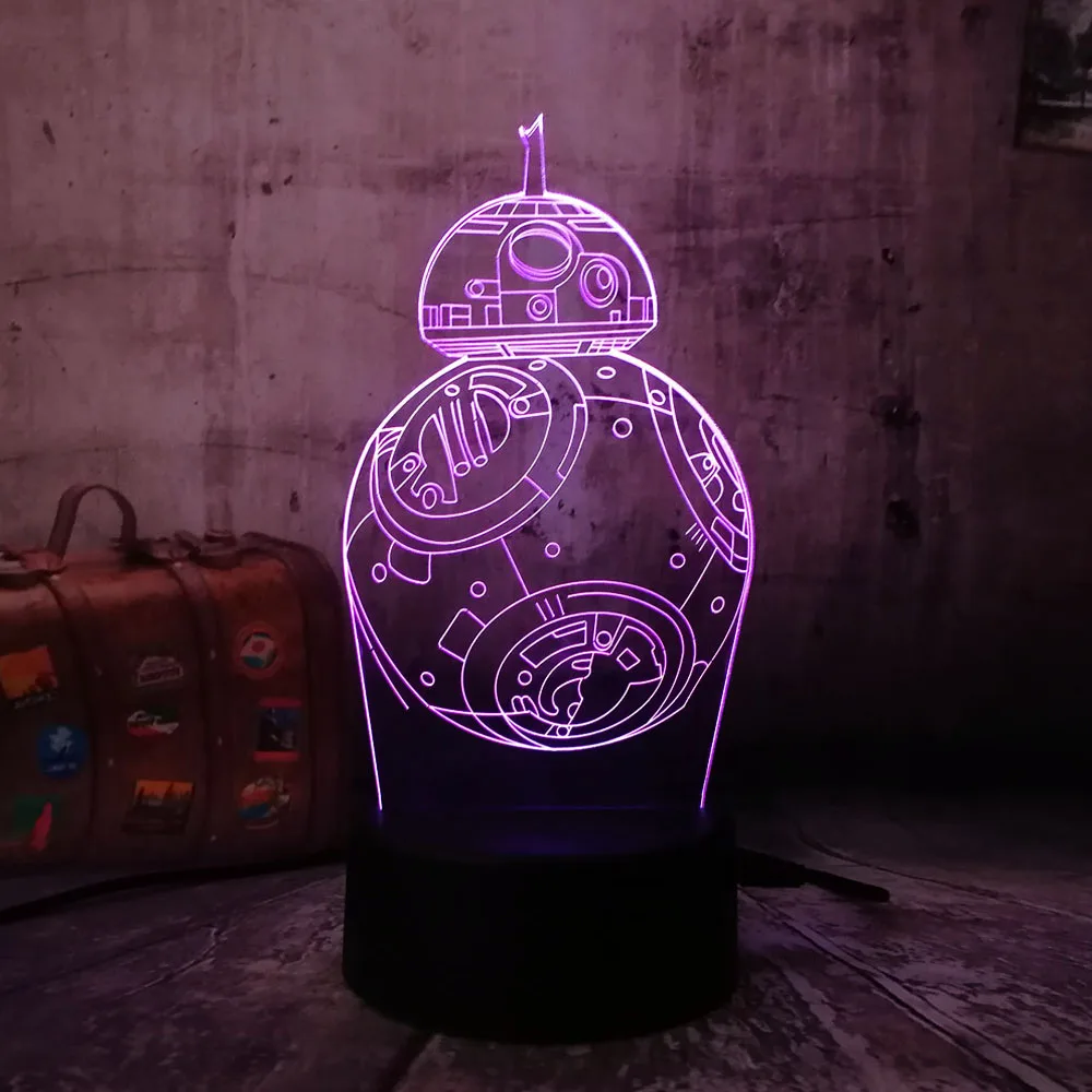 LED 3D Ночник светильник Звездные войны BB8 корабль RGB 7 цветов Изменение USB сенсорный