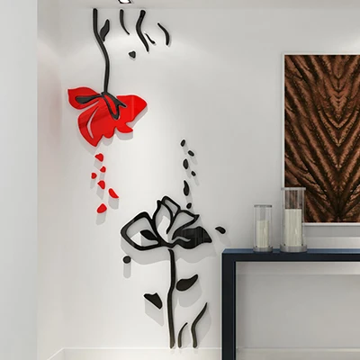 

Up and down Flowers 3D Crystal Acrylic mirror wall stickers Living room bedroom TV background wall decoration Home DIY Art decor