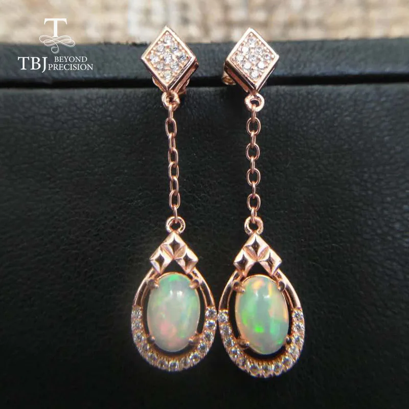 TBJ, высокое качество, Эфиопский Опал, 1.5ct, серьги с драгоценным камнем из серебра 925 пробы, серьги с драгоценным камнем для женщин в подарочной коробке - Цвет камня: opal