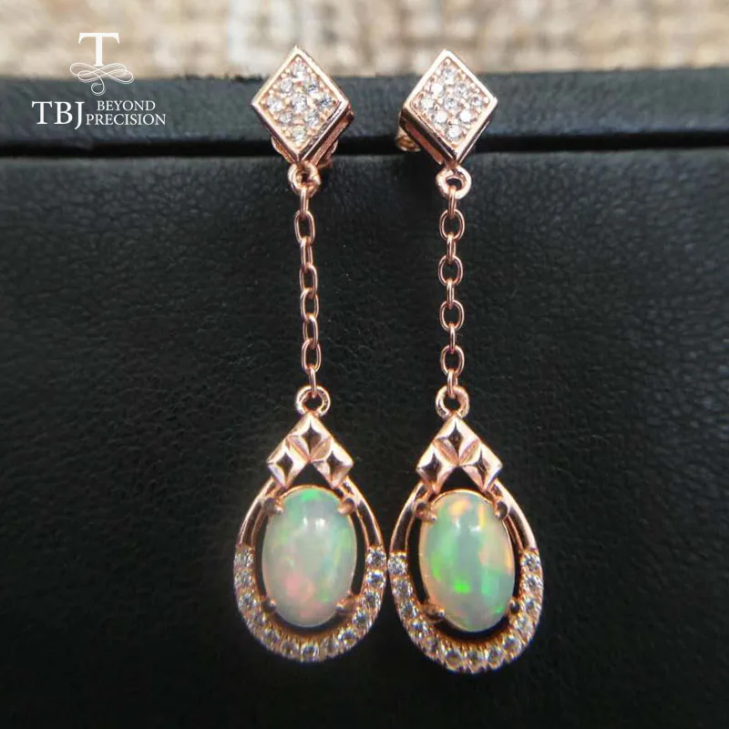 opal TBJ, высокое качество, Эфиопский Опал, 1.5ct, серьги с драгоценным камнем из серебра 925 пробы, серьги с драгоценным камнем для женщин в подарочной коробке - Цвет камня: opal